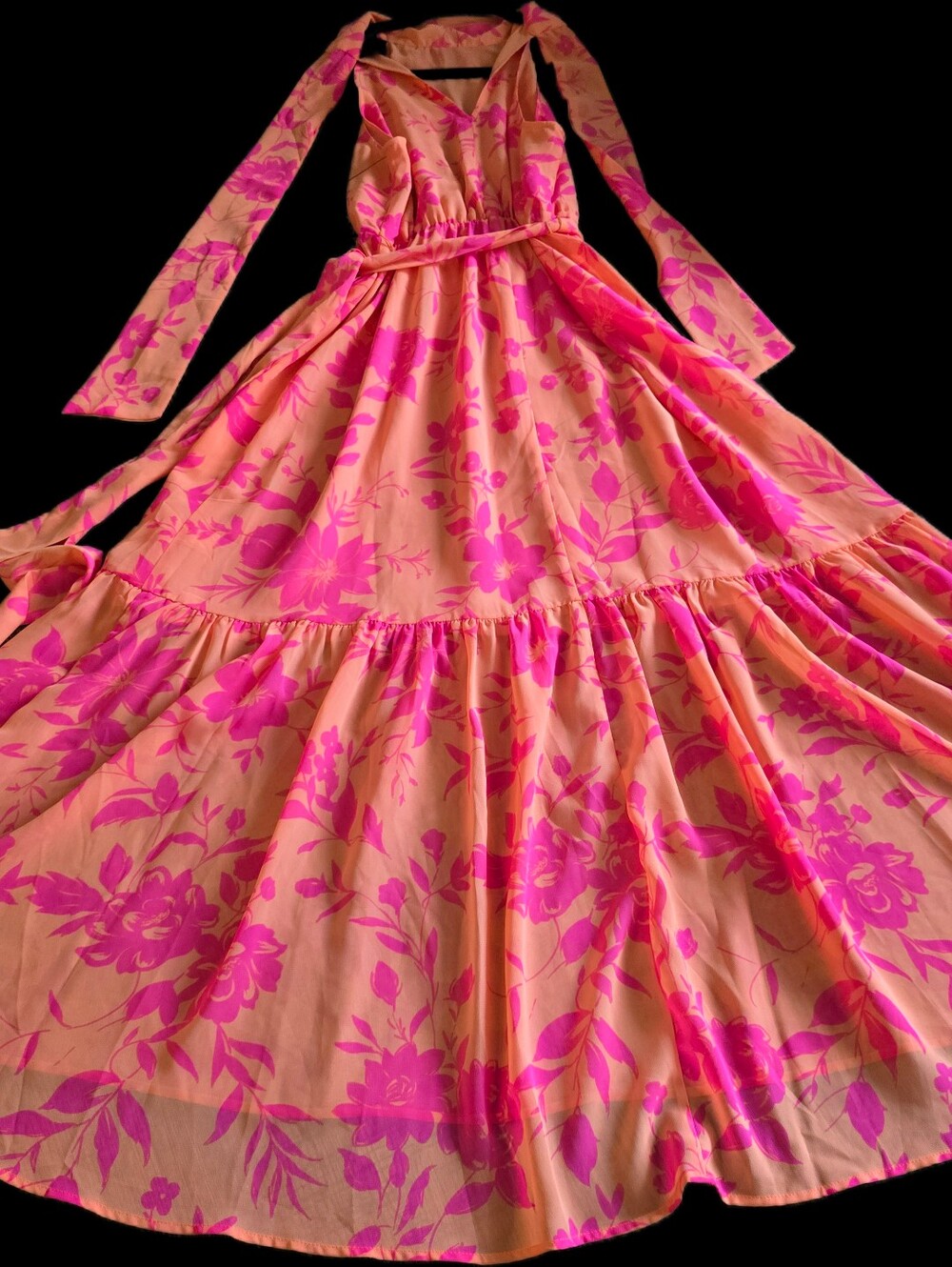 Scoop Vibrant Pink Floral Maxi Dress Size S